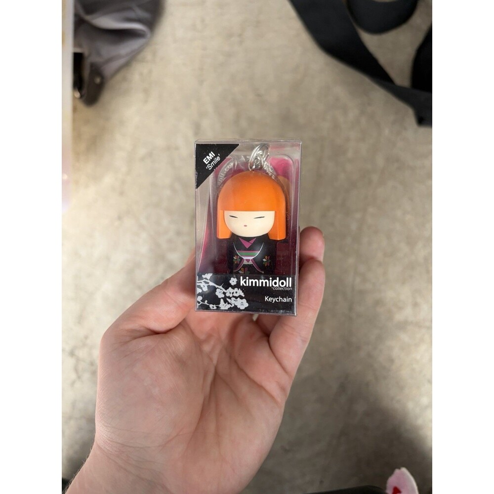 Kimmidoll Collection Keychain Emi 2" Red Orange Hair Black Kimono Sweet